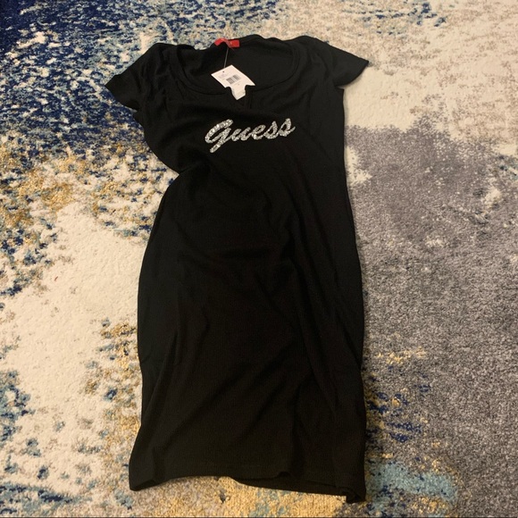 Guess Bodycon Black T-Shirt Glitter Logo Dress 👗😍 - Picture 7 of 8